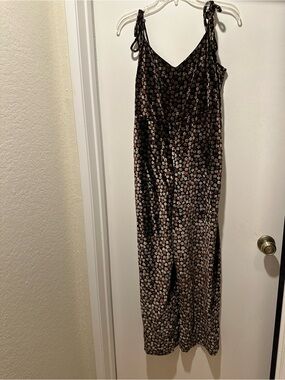 Madewell Velvet Black Floral Tie Shoulder Jumpsuit & Adjustable Straps Size 8